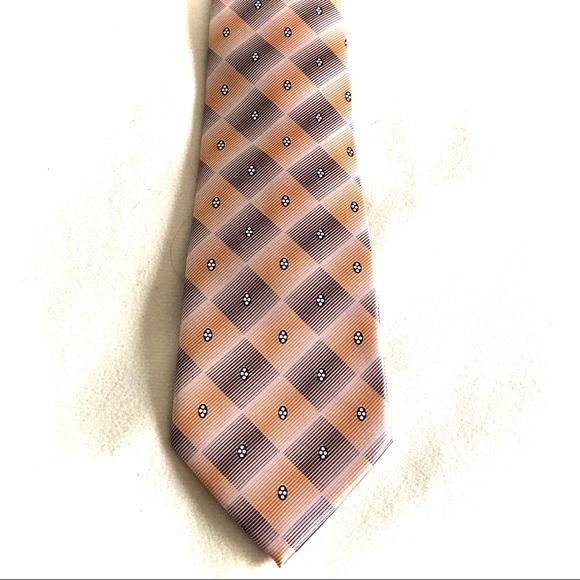 100% Polyester Tie Robert Allan Peach/Black/Cream - Picture 4 of 5